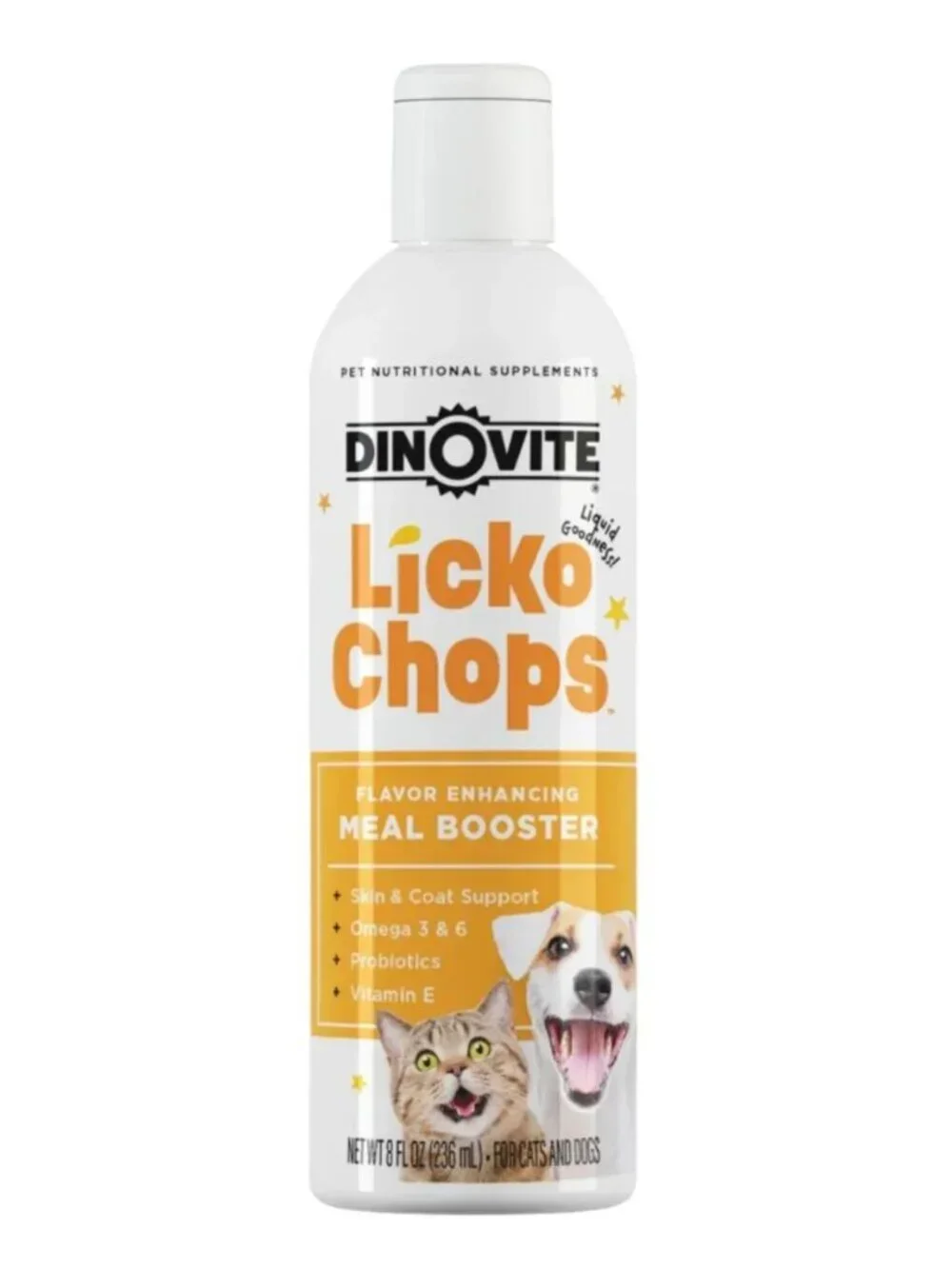 Dinovite Lickochops 8oz Omega 3 & 6 Skin Coat Meal Booster for Dogs Cats New.